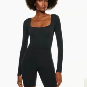 Aritzia Babaton Contour Squareneck Longsleeve Black Long Sleeve Romper Size M